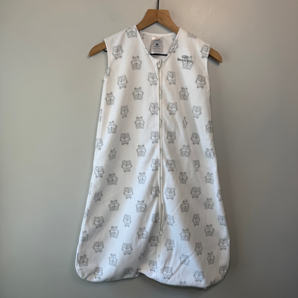 Halo SleepSack Owl Print Micro Fleece Wearable Blanket White Grey Size XL 18-24m